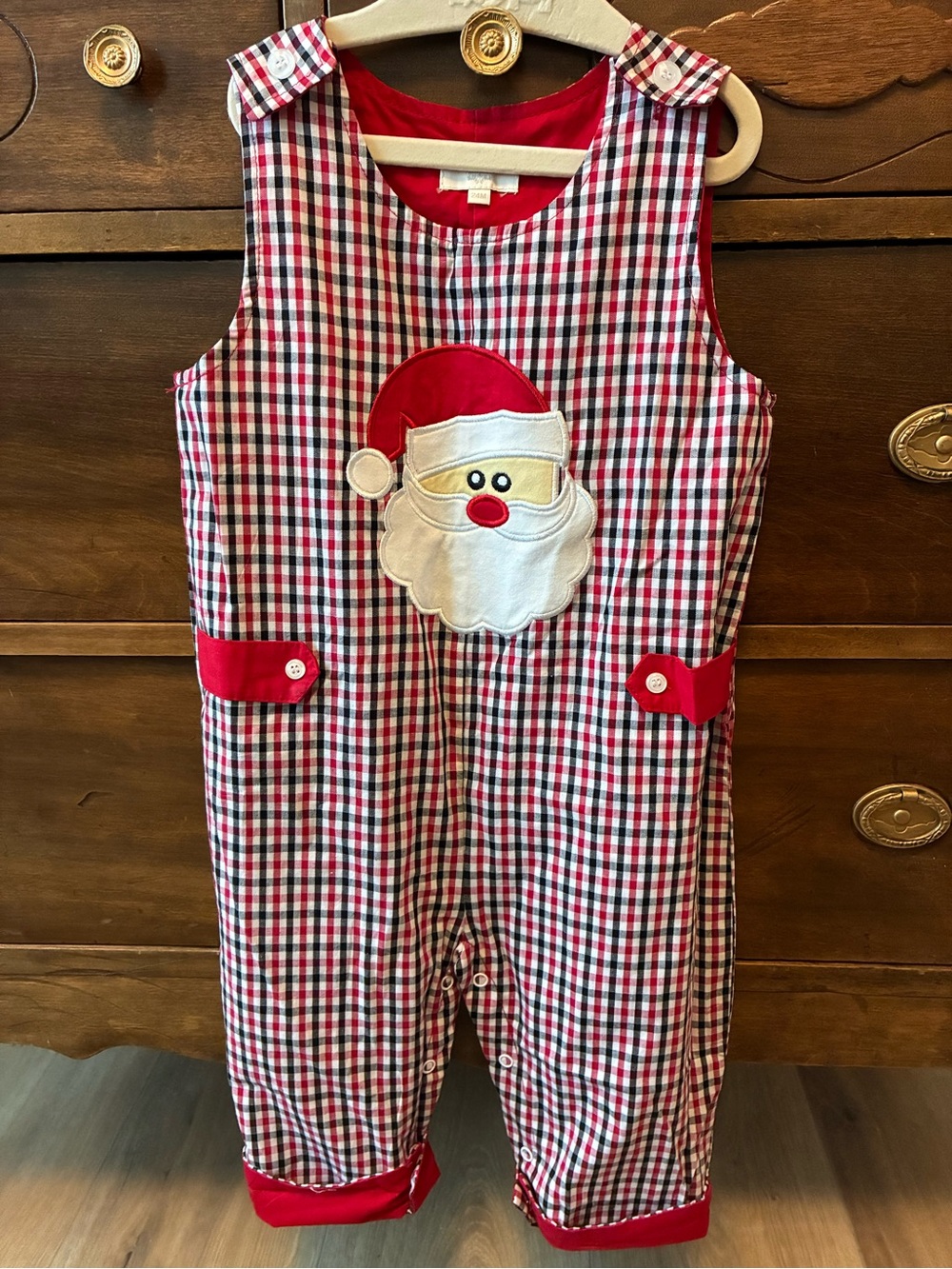 Honeydew Intimates Red White and Black Plaid Santa Appliqué Romper
